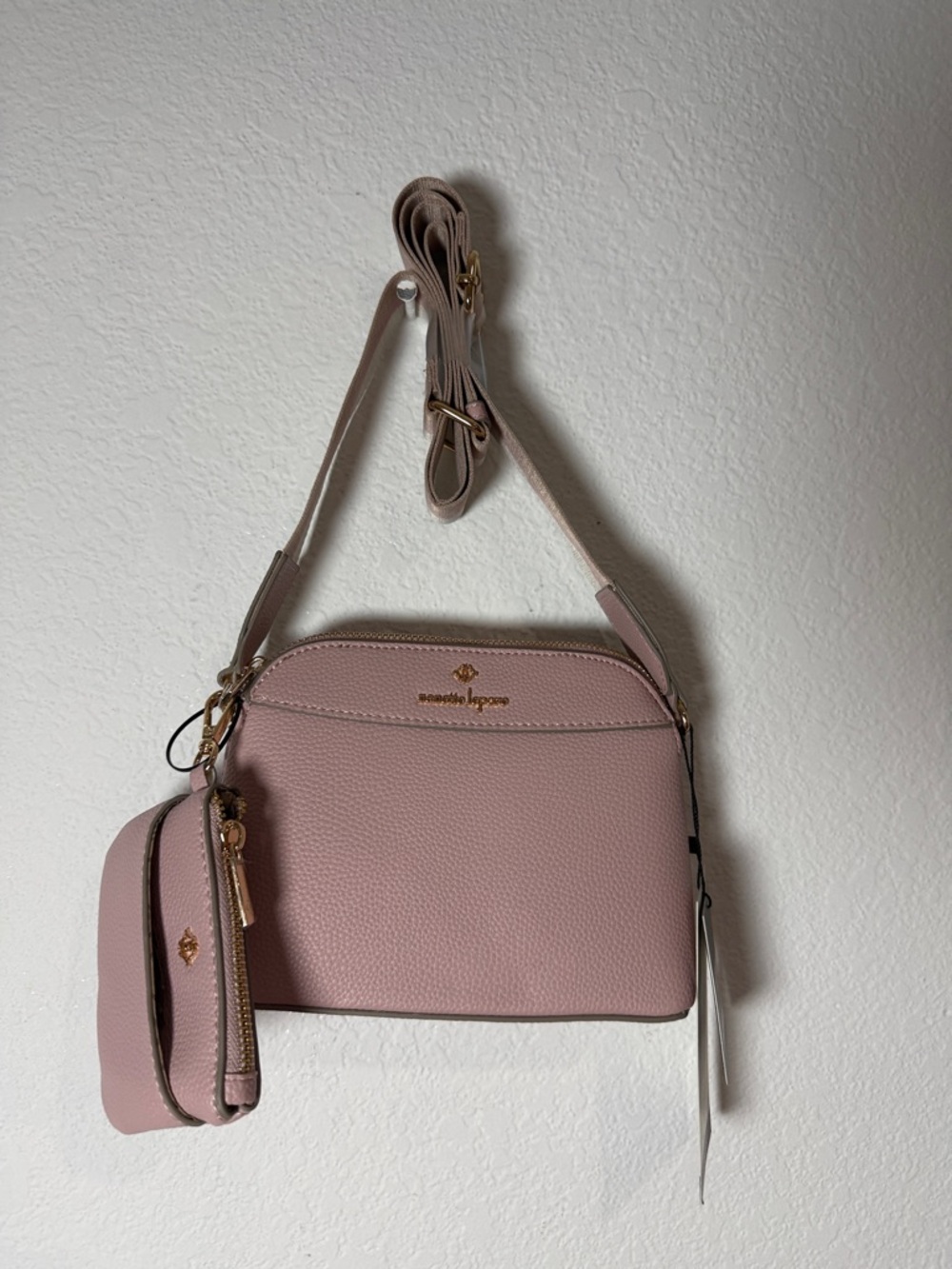Nanette Lepore Dusty Pink Pebbled Crossbody with Coin Pouch NWT